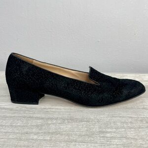 Unique! Vintage Salvatore Ferragamo black suede pattern square toe heels size 10